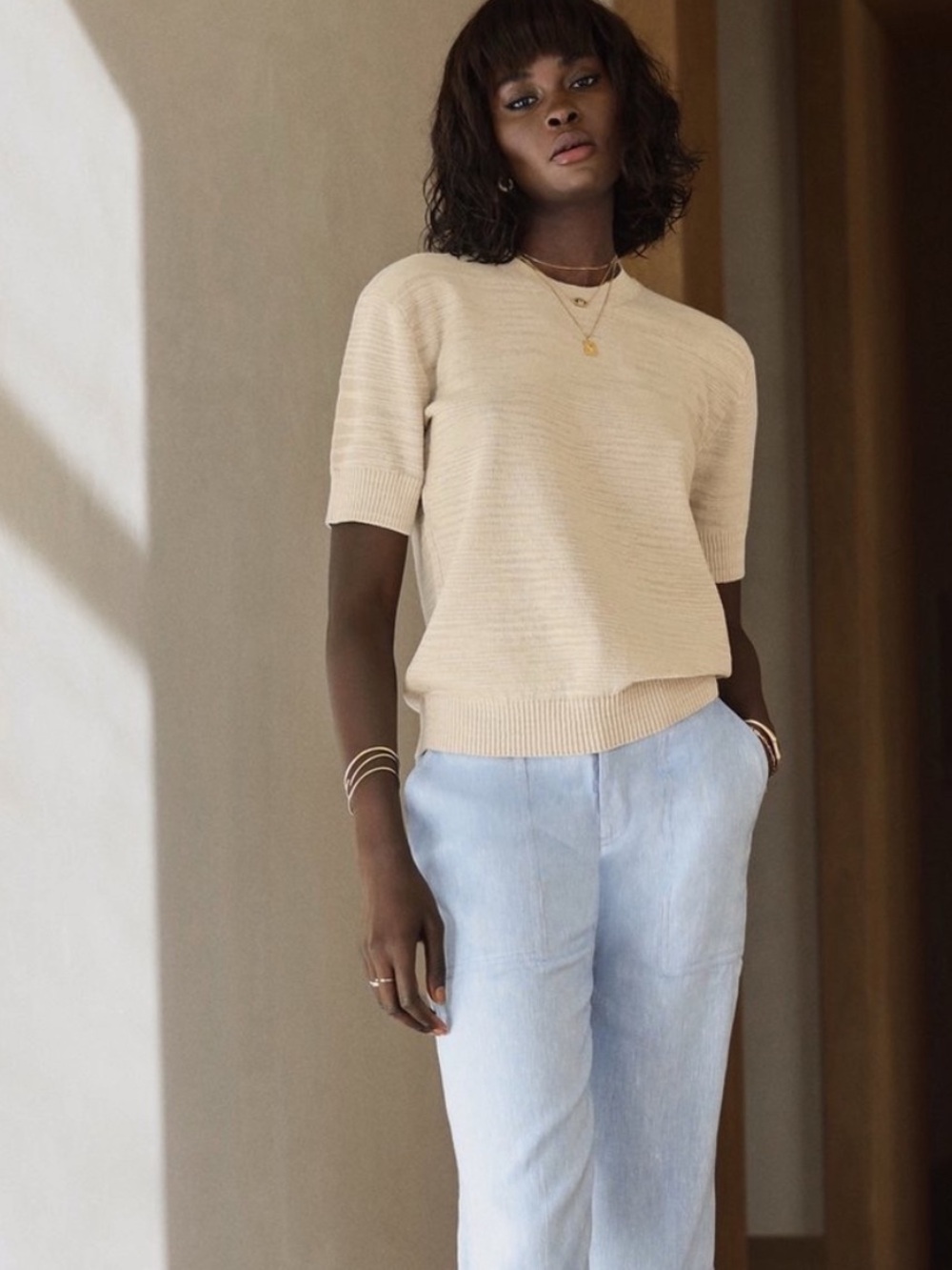 NWT Club Monaco Camel Beige Boxy Slub Tee